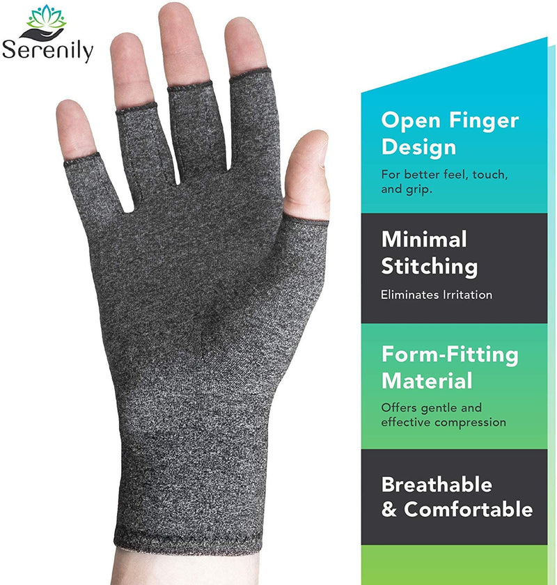 [Australia] - Serenily Arthritis Gloves - Hand Compression Gloves for Women & Men. Ortho Gloves for Carpal Tunnel, Swelling, & Raynauds Syndrome. Comfy Open Finger Glove for Rheumatoid & Osteoarthritis Pain Relief (S) Small (1 Pair) 
