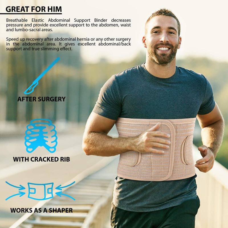 [Australia] - ORTONYX Breathable 9.5" Abdominal Binder/Postpartum Postoperative Wrap/Abdomen Hernia Support Belt for Men and Women - L/XL (32"-43") Beige L/XL (32"-43") 