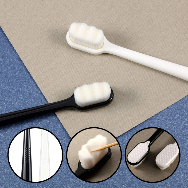 [Australia] - 4 Pieces Soft Micro-Nano Manual Toothbrush Extra Soft Bristles Toothbrush with 20, 000 Bristles for Fragile Gums Adult Kid Children (Black, White) Black, White 