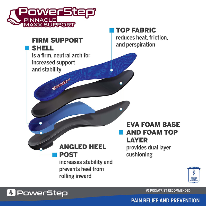 [Australia] - Powerstep Insoles, Pinnacle Maxx, Over-Pronation Corrective Insole, Maximum Arch Support Orthotic For Women and Men Men's 12-13 