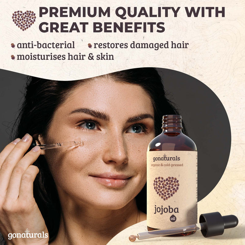 [Australia] - GONATURALS Organic Jojoba Oil for Skin & Hair Care - A Skin Care Face Oil & Organic Hair Oil Serving as A Face Moisturiser & Body Moisturiser - A Pure Jojoba Oil Organic Cold Pressed Formula, 50ml 