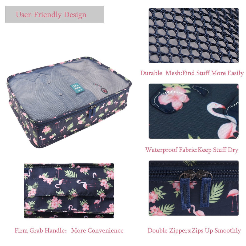 [Australia] - Tuscall Packing Cube Set 6pcs Travel Luggage Packing Organiser for Backpack, Carry on Luggage (Flamingo) Flamingo 