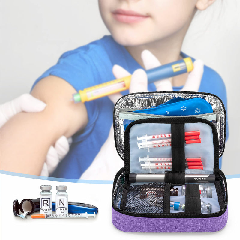 [Australia] - YARWO Insulin Cooler Travel Case with 2 Ice Packs, Diabetic Supply Bag for Insulin Pens and Other Diabetic Supplies, Purple 