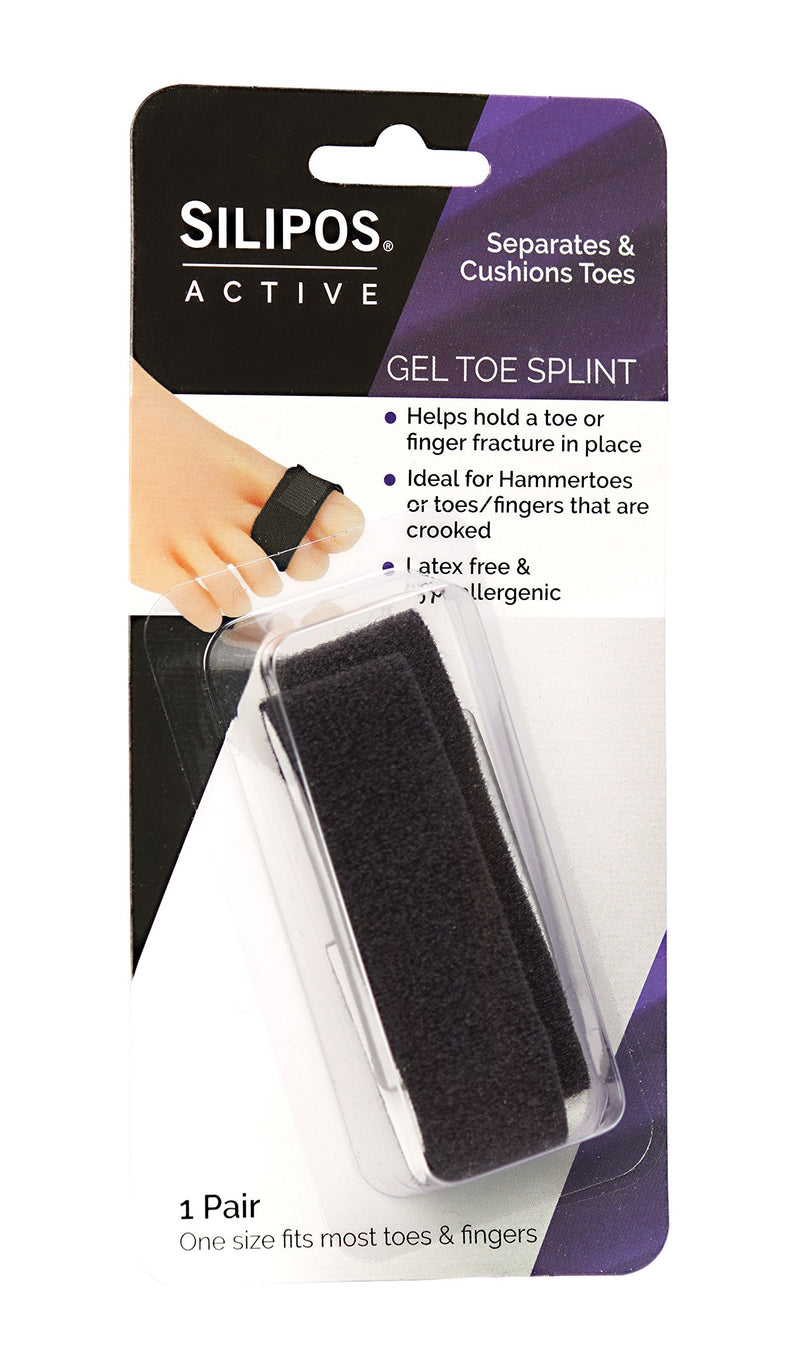 [Australia] - Silipos Active Gel Toe Splints, Black, 16cm x 2cm, Pack of 2 