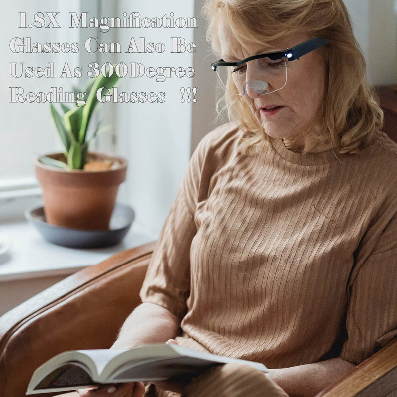 [Australia] - Magnifying Glasses with Light, LED Rechargeable Head Magnifier Glasses, Anti-blue light 180% Magnification with Dual LED Lights, Hands Free Magnifying Eyeglass for Reading, Close Work and Craft(Black) 