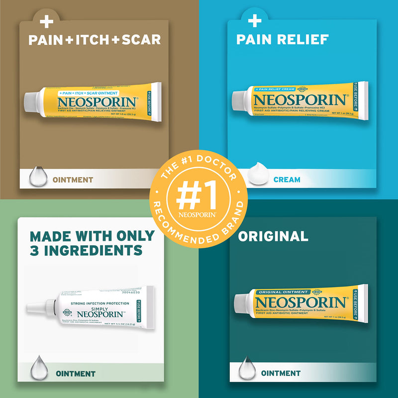 [Australia] - Neosporin Original First Aid Antibiotic Ointment with Bacitracin, Zinc for 24-Hour Infection Protection, Wound Care Treatment and The Scar Appearance Minimizer for Minor Cuts, Scrapes and Burns.5 Oz 