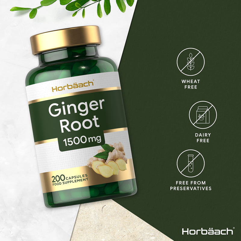 [Australia] - High Strength Ginger Root 1500mg | 200 Powder Capsules | Zingiber Officinale - Natural Herbal Extract (3+ Months Supply) Non-GMO Tablets, Gluten Free Supplement 