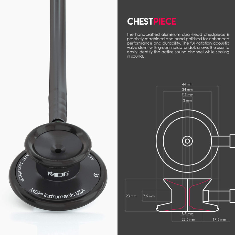 [Australia] - MDF® Acoustica® Deluxe Lightweight Dual Head Stethoscope - Free-Parts-for-Life & Lifetime-Warranty - All Black (MDF747XPBO) 