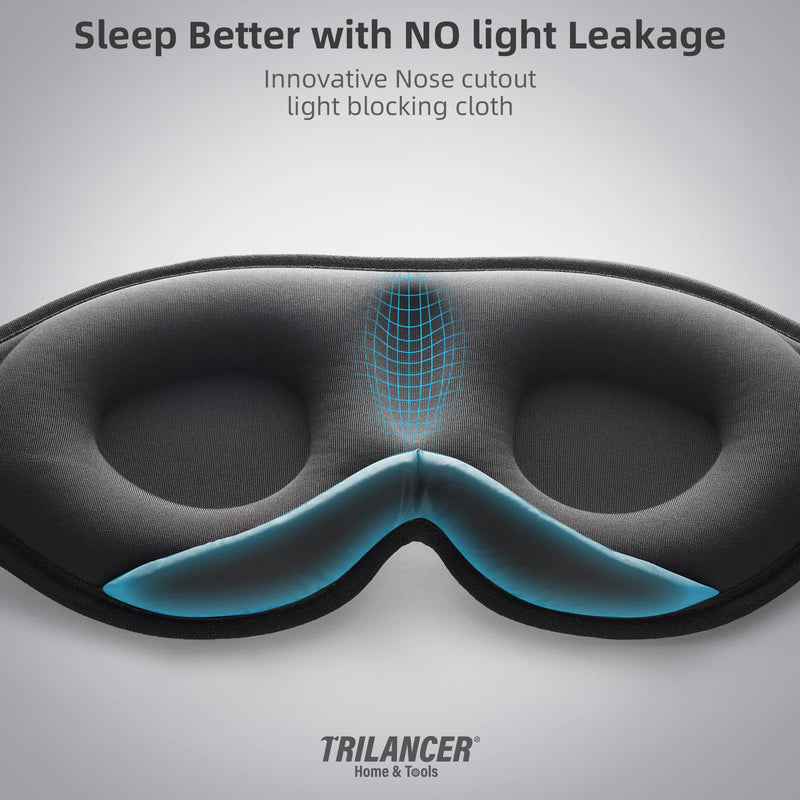 [Australia] - 2023 Innovative Sleep Mask for Men and Women, Trilancer 3D 100% Light Blocking Design, Comfortable Eye mask, Blackout Blindfold for Sleeping, Nap, Meditation, Travel, with Earplugs (Black) Black 