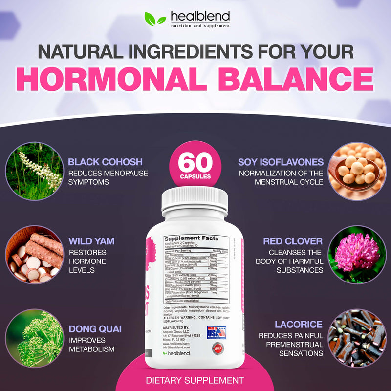 [Australia] - Women’s Support Complex Advanced Formula - Female Support Supplement for Hot Flashes, Night Sweats, Boosting Mood, Symptoms of Perimenopause and Menopause - Hormone Regulation Naturally - 60 Capsules 