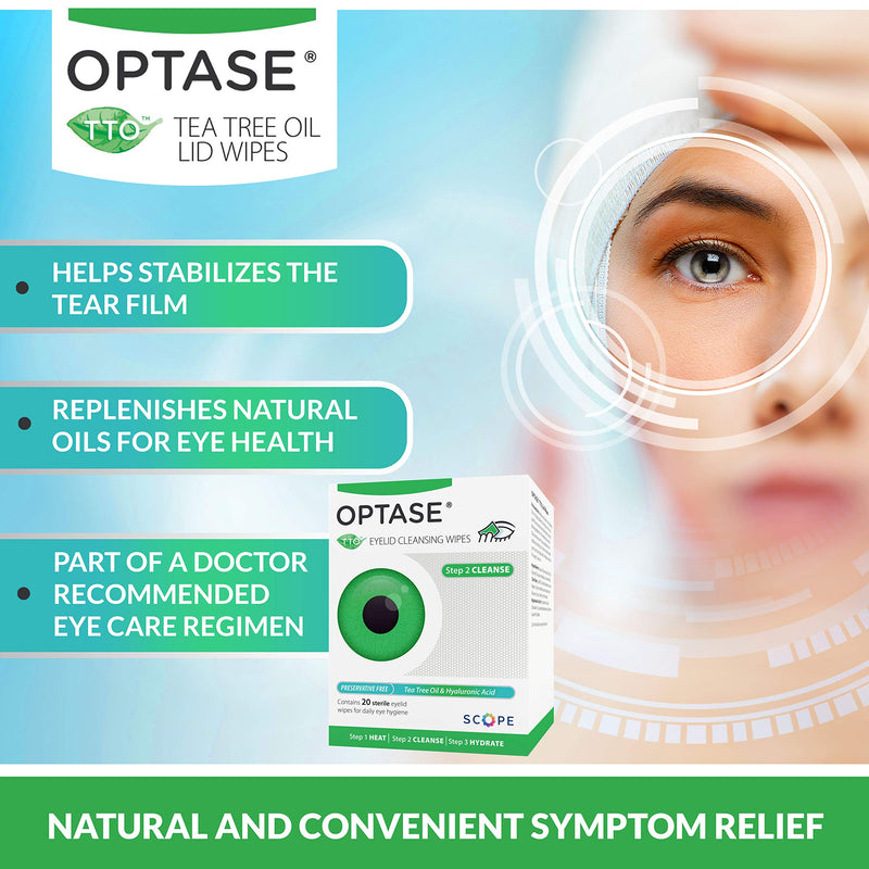 [Australia] - Optase Tea Tree Oil Eyelid Cleansing Wipes - for Daily Eyelid Hygiene & Relief for Blepharitis, Tired and Dry Eyes - 20 Wipes 