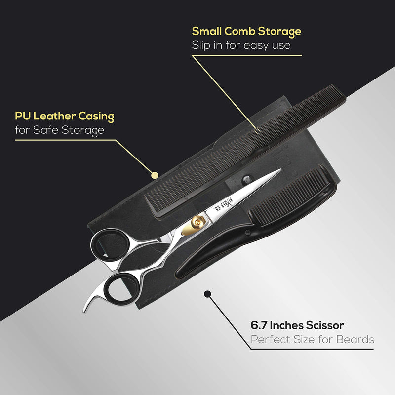[Australia] - Blades Co. Stainless Steel Hair Cutting Scissor, Professional Salon Shears For Beard Trimming, Mustache And Grooming Hair - 6.5 Inch Barber Scissor For Men And Women With Comb And Pouch 