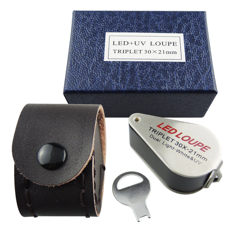 [Australia] - Gain Express 30x Jeweler Loupe 21mm Lens Diameter Magnifier with LED and UV Lightning, Round Body Magnifyng Kit 
