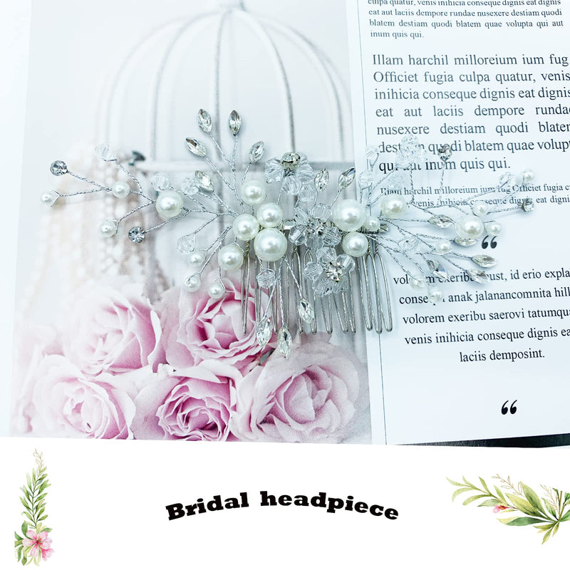 [Australia] - Bridal Flower Side Hair Clips, Pearl Hair Pieces Comb Bridal Headpiece for Brides Bridesmaid,Girls,Women ,Hair Comb Wedding Prom Birthday Party Hair Accessories (Silver) 