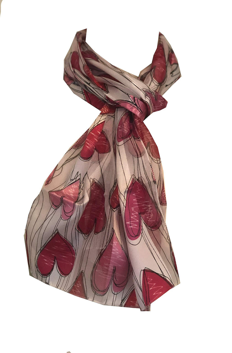 [Australia] - Pamper Yourself Now Red and Pink Heart Ladies Thin Pretty Scarf. Great Gift/Present for Scarves Lovers. Great White 