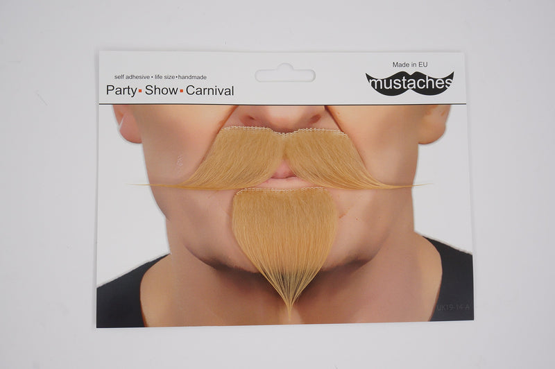 [Australia] - Mustaches Self Adhesive, Novelty, Fake Handlebar with a Goatee, False Facial Hair, Costume Accessory for Adults Blond 