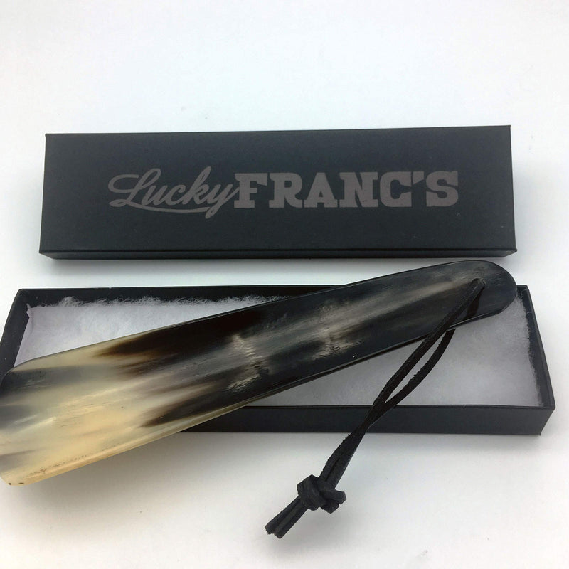 [Australia] - Lucky Franc's Shoe Horn - Shoe Horns for Men - Hand Crafted Natural Luxury Shoe Horn - Made with Genuine Bull/Ox Horns - Fancy Shoehorn Men with a Gift Box - Shoe Wearing Helper - 7.25"x2" 