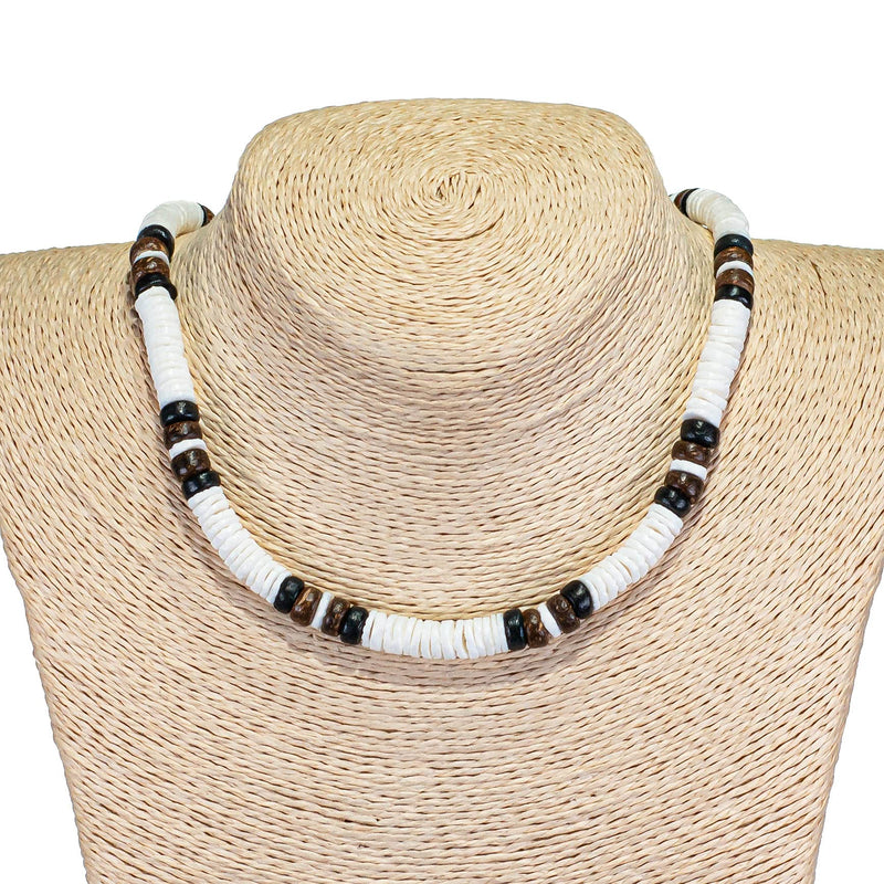 [Australia] - Puka Shells Necklace with Coconut Wood Beads Brown 