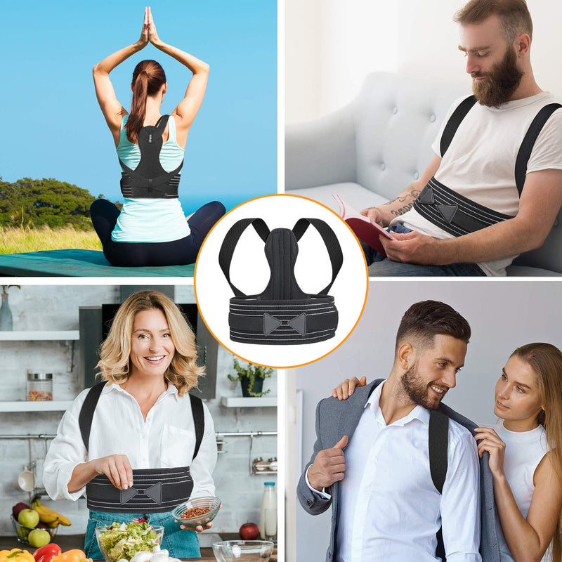 [Australia] - Aollop Posture Corrector Men Back Brace Back Support with Breathable Adjustable Elastic Bands Support Bars Posture Improve Back Pain Association Lower Lumbar Relief Waist 27'- 51' Black 
