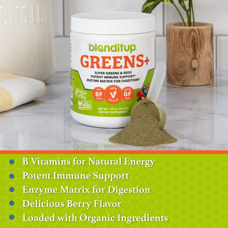 [Australia] - BlenditUp Greens + Mix-in Smoothies, Drinks, & Recipes | Super Greens & Reds | Potent Immune Support | Enzyme Matrix for Digestion | 270 G (9.5 OZ) 