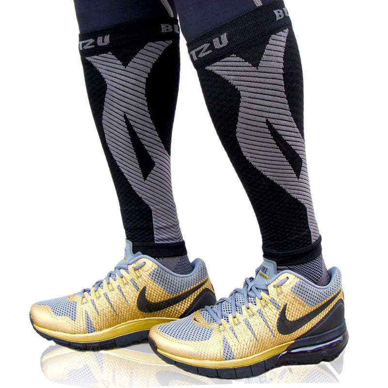 [Australia] - BLITZU 3 Pairs Calf Compression Sleeves for Women and Men Size XXL, One Grey, One Black, One Blue Calf Sleeve, Leg Compression Sleeve for Calf Pain and Shin Splints. Footless Compression Socks. 