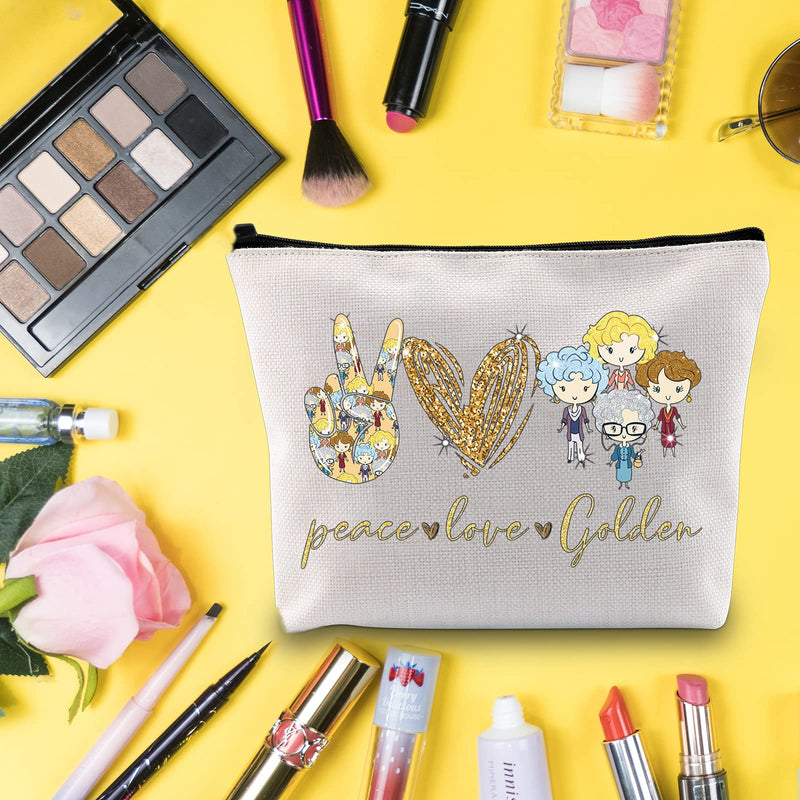 [Australia] - LEVLO Funny Golden Girls Cosmetic Bag Golden Girls Fans Gift Peace Love Golden Makeup Zipper Pouch Bag For Friend Family BFF, Peace Love Golden, 