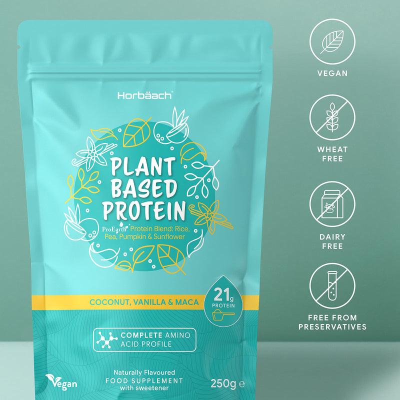 [Australia] - Plant Based Protein- Powder Vanilla | 250g Vegan Powder | 21g Protein Per Serving | with Coconut, and Maca Naturally Flavoured Wheat Free Supplement | Complete Amino Acid Profile | by Horbaach Coconut, Vanilla and Maca 250 g (Pack of 1) 