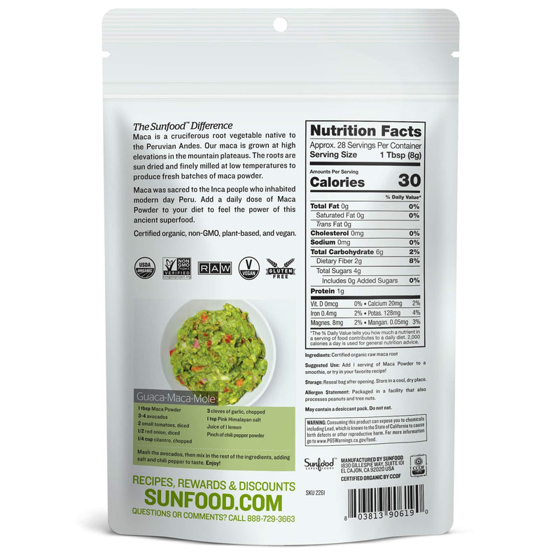 [Australia] - Sunfood Superfoods Maca Powder | Raw, Organic, Non-GMO, Vegan, Gluten Free, Kosher | Single Ingredient Product | Ultra-Clean (No Additives, Fillers or Preservatives) | 8oz Bag 8 Ounce (Pack of 1) 
