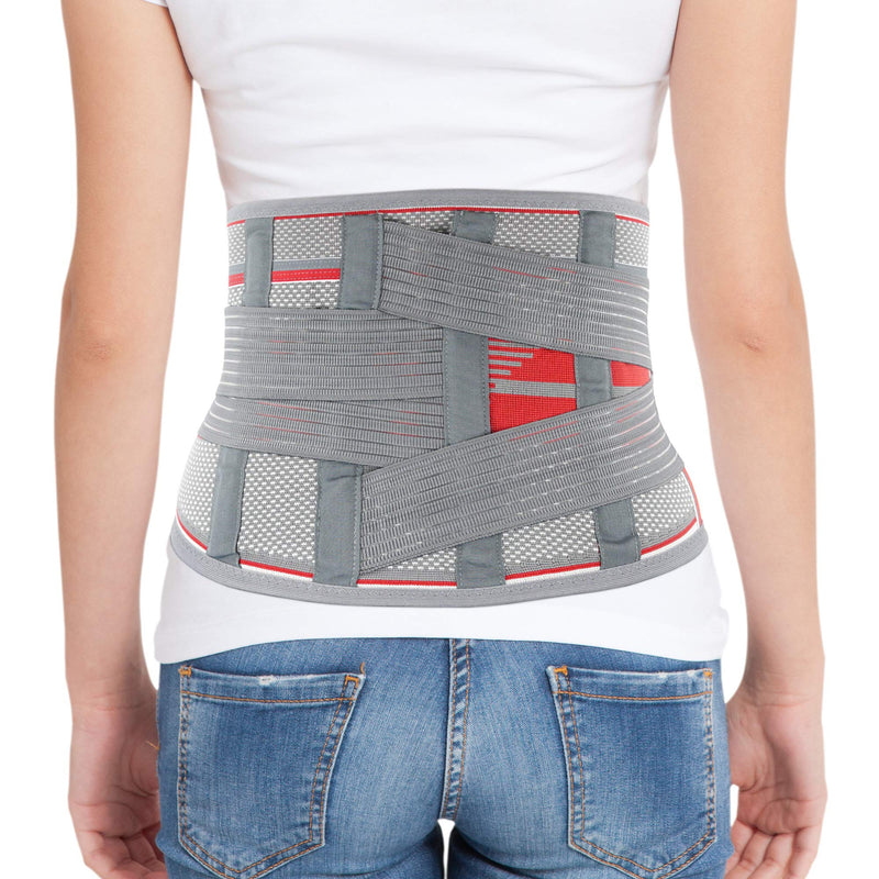 [Australia] - ORTONYX Lumbar Support Belt Lumbosacral Back Brace – Ergonomic Design and Breathable Material - M/L (Waist 31.5"-39.4") Gray/Red M/L (Waist 31.5"-39.4") Grey / Red 