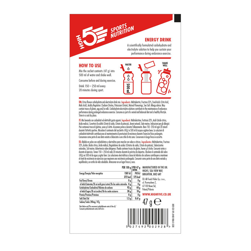 [Australia] - HIGH5 Energy Hydration Drink Refreshing Mix of Carbohydrates and Electrolytes (Citrus, 12 x 47g) Citrus 47 g (Pack of 12) 