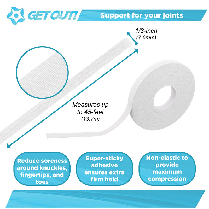 [Australia] - Get Out! Athletic Finger Tape Sports Wrap, 8pk - 45ft White Athletic Tape Pre Wrap Adhesive for Fingers and Toes 