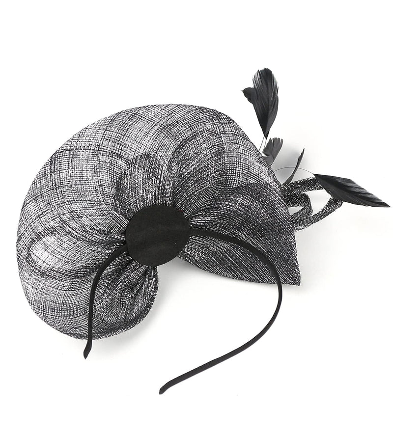 [Australia] - ORIDOOR Women's Fascinator Sinamay Hats for Wedding Tea Party Feather Derby Church Hat with Headband and Clips 21a Black 