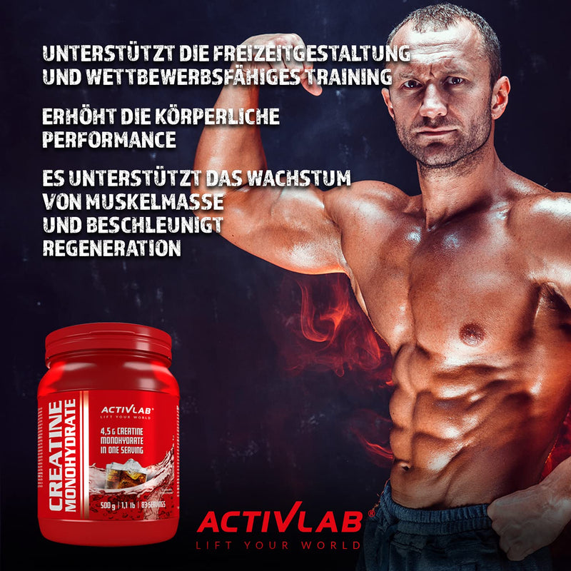 [Australia] - Activlab Creatine Monohydrate - 500g Jar | Optimum Nutrition Pre-Workout 83 Servings | Creatine Powder for Muscle Growth- Cola Flavor 