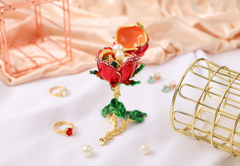 [Australia] - QIFU-Hand Painted Enameled Rose Shape Decorative Hinged Jewelry Trinket Box Unique Gift For Valentine's Day 