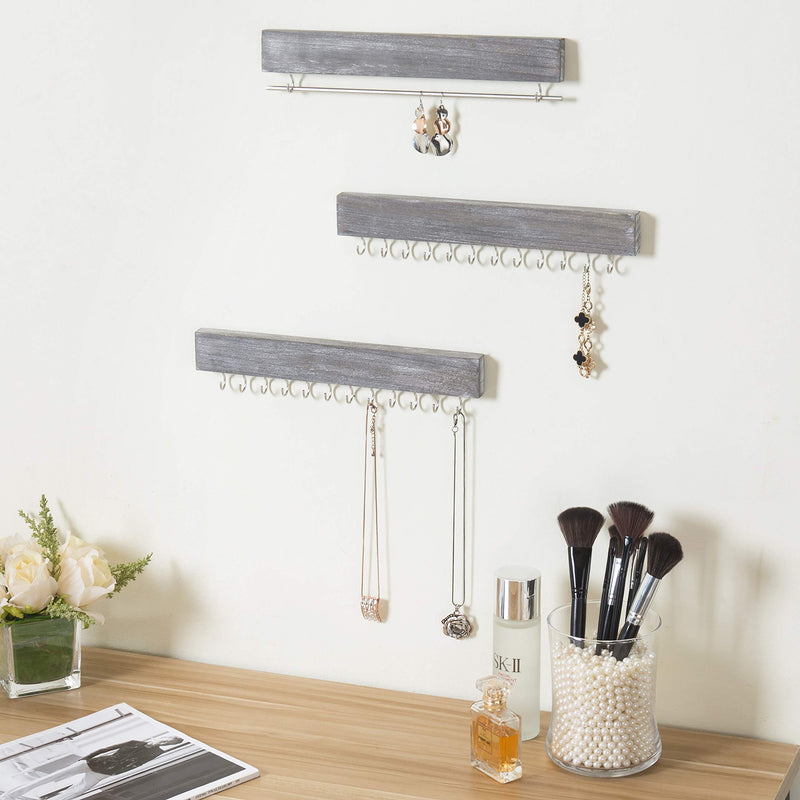 [Australia] - MyGift 3-Piece Wall Mounted Vintage Grey with White Finish Wood Jewelry Rack Set 