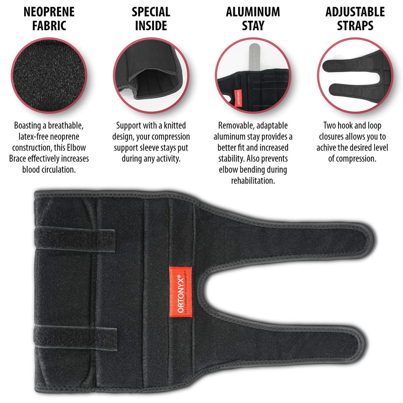 [Australia] - ORTONYX Elbow Support Brace Immobilizer Splint/Compression Sleeve for Man and Women Tennis and Golf Elbow, Tendonitis, Bursitis, Cubital Tunnel Syndrome, Arthritis Pain S/M Black Small/Medium (Pack of 1) 