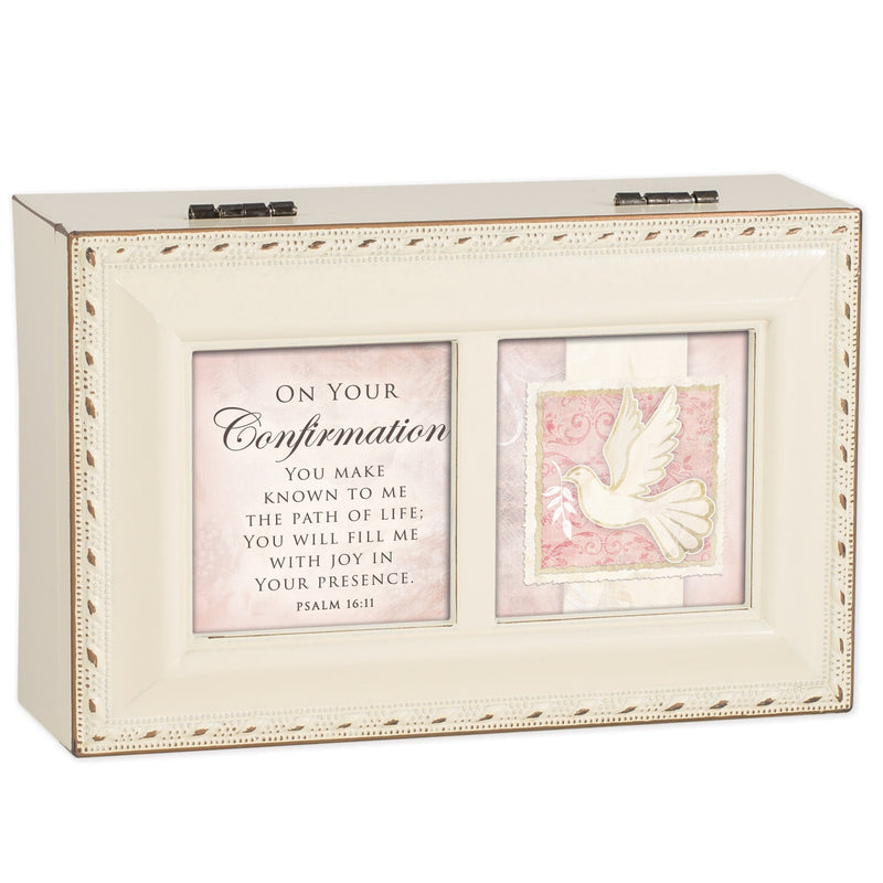 [Australia] - Cottage Garden On Your Confirmation Matte Ivory Jewelry Music Box Plays Ave Maria 