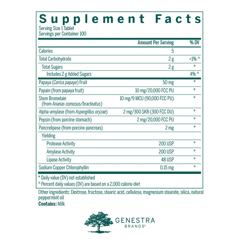 [Australia] - Genestra Brands Bio Enzymes | Complete Digestive Enzymes Formula in Chewable Tablets | 100 Chewable Tablets | Natural Peppermint Flavor 