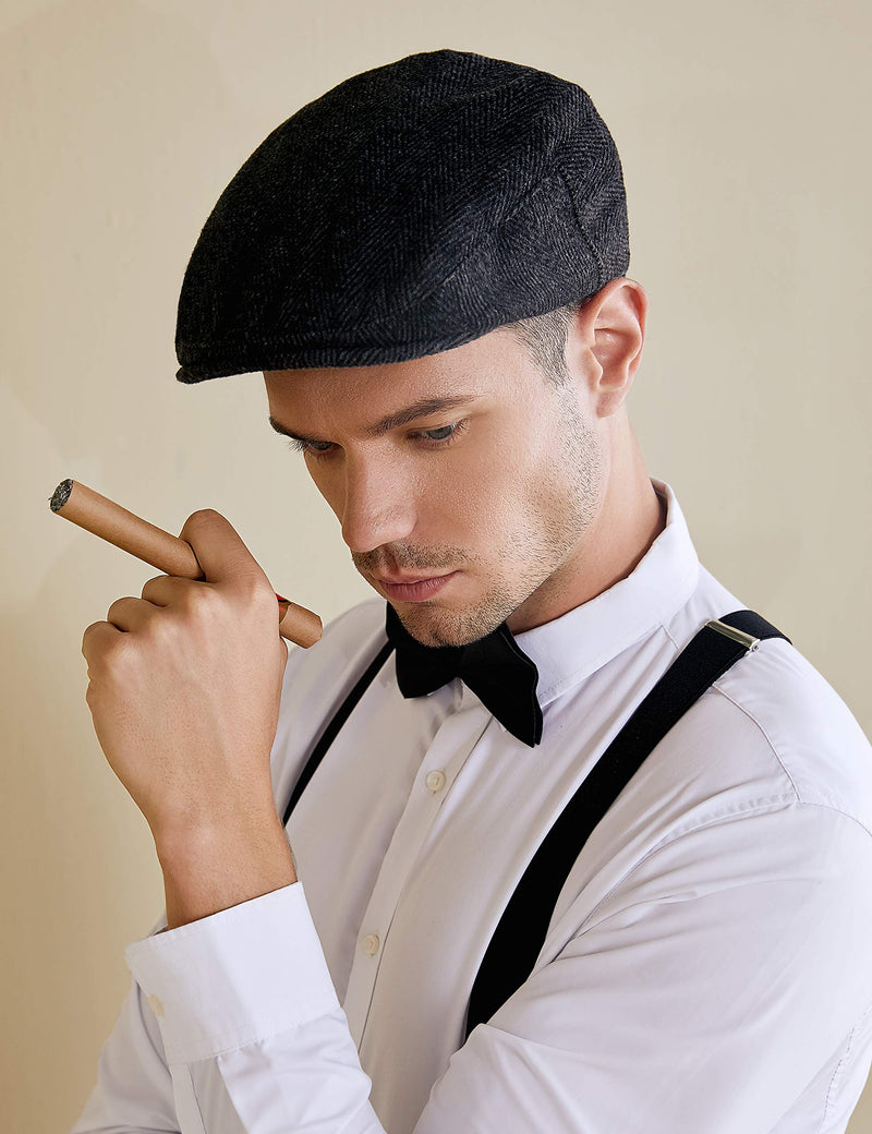 [Australia] - BABEYOND 1920s Gatsby Newsboy Hat Cap for Men Gatsby Hat for Men 1920s Mens Gatsby Costume Accessories Black Large-X-Large 