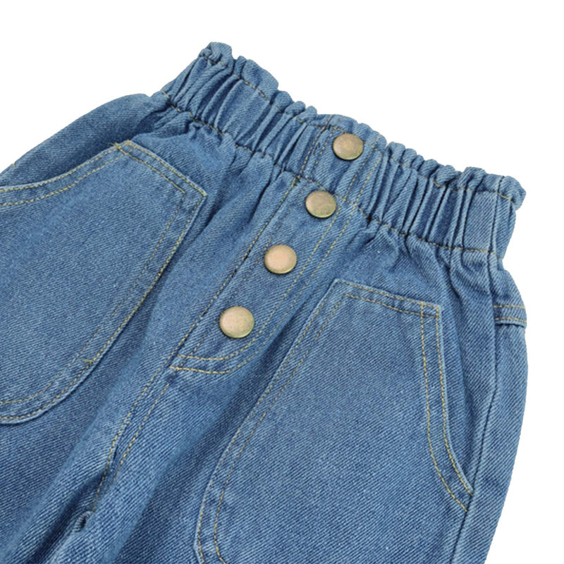 [Australia] - Tiacham Toddler Baby Girl Jeans Casual High Waisted Wide Leg Pant Straight Denim Jean Trousers Baggy Blue 6-12 Months 