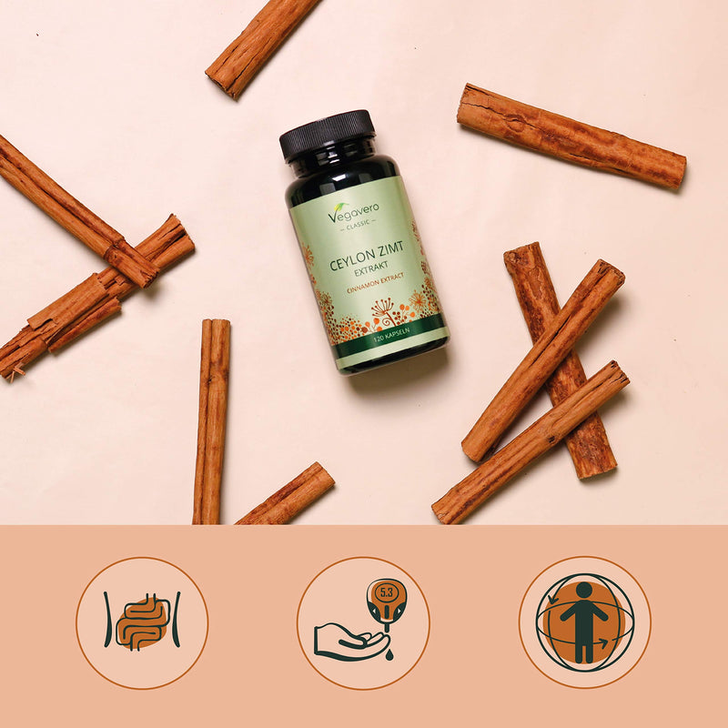 [Australia] - Ceylon Cinnamon 2000mg Vegavero® | High Strength Extract (8:1) | Without Additives | Lab-Tested | 4 Months Supply – 120 Vegan Capsules 