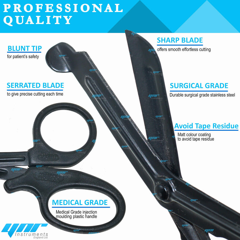 [Australia] - YNR Paramedic Vet EMT EMS Trauma Shears Nurses Utility Bandage Fire Rescue First Aid Medical Scissors Full Black CE (Full Black, 7.5") 