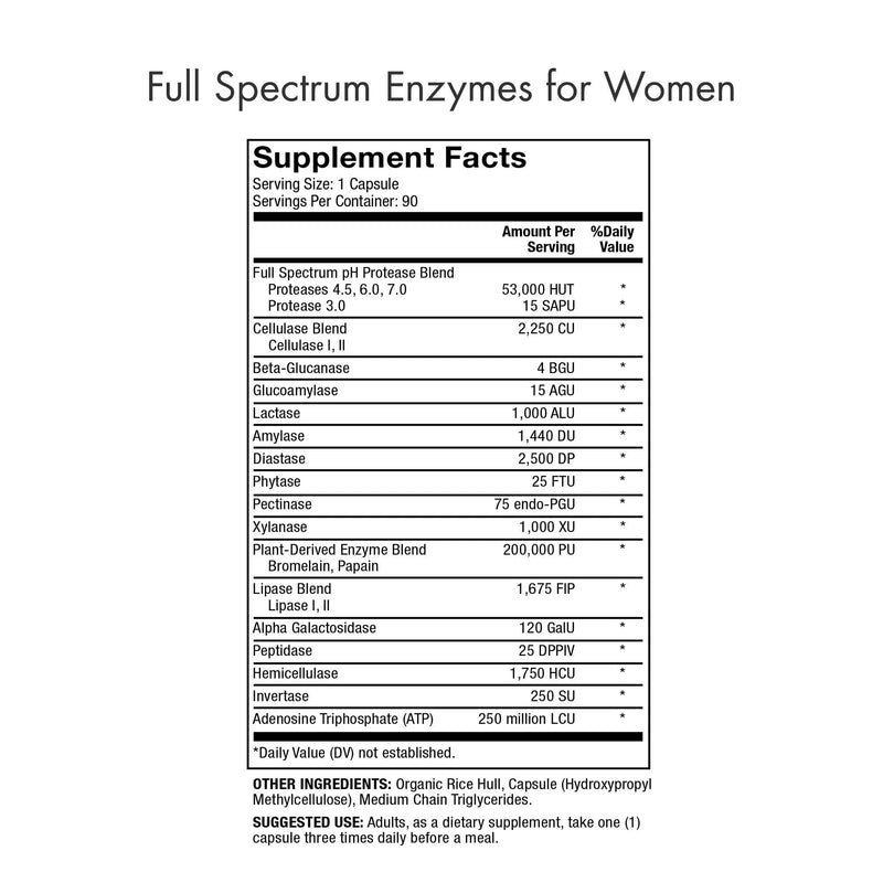 [Australia] - Dr. Mercola, Full Spectrum Enzymes for Women Dietary Supplement, 90 Servings (90 Capsules), Provides Digestive Support, Non GMO, Soy Free, Gluten Free 