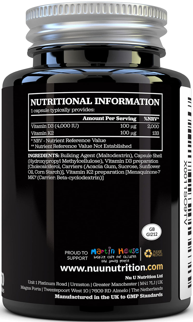 [Australia] - Vitamin D3 4000 IU and Vitamin K2 100?g MK7, 5 Month Supply 150 Capsules, Vitamin D3 & K2, Quadruple Strength Cholecalciferol, K2 from Natto, Made in The UK, Vegetarian 