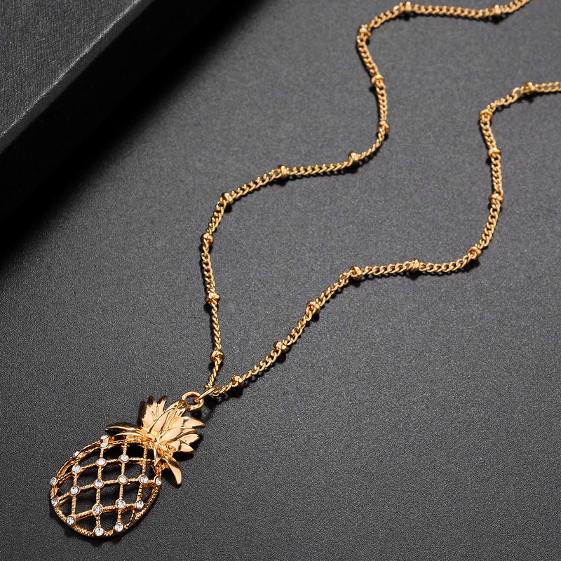 [Australia] - Lux Accessories Gold Tone Cutout Tropical Fruit Pineapple Pendant Necklace 