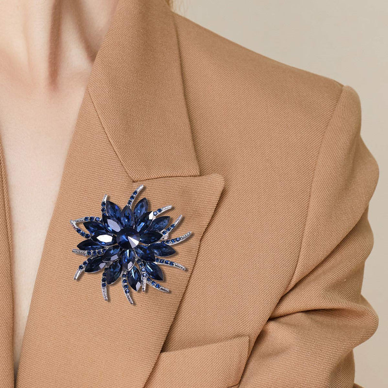 [Australia] - Merdia Flower Brooches Pin for Women Brides Created Crystal Brooch Blue（3Pcs） 