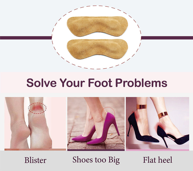 [Australia] - Premium Leather Heel Grips Liner Cushions Inserts for Shoes Too Big, Heel Pads for Heel Pain,Filler Protect Improved Women Men Shoe Fit and Comfort, Khaki,3 Pairs (0.35 inch Thicker) 2 