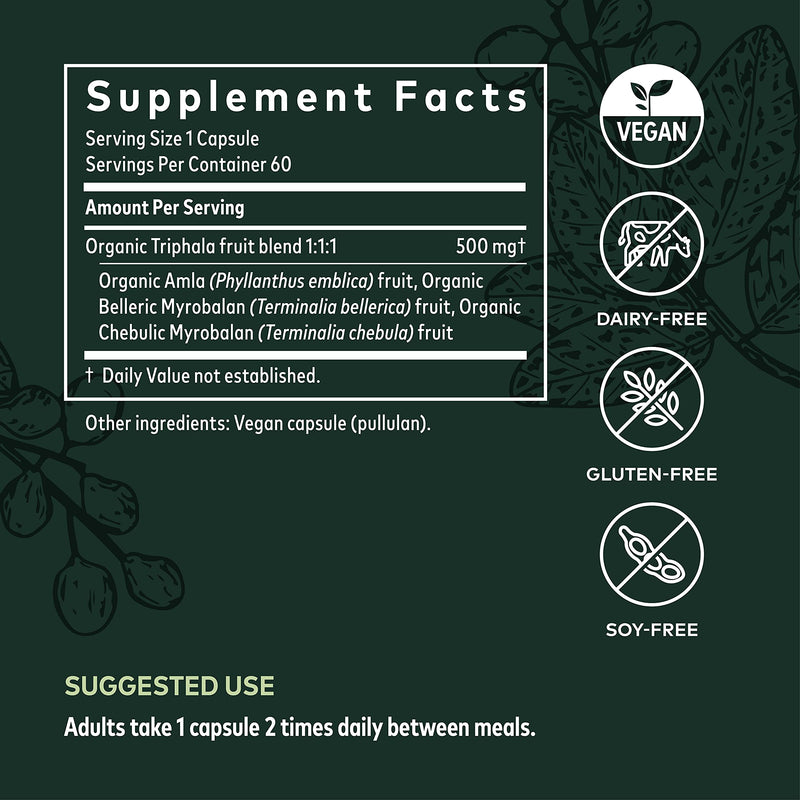 [Australia] - Gaia Herbs Triphala Fruit - Supports Digestive Health - Gently Cleanses Your System* - with Amla Fruit, Belleric Myrobalan, and Chebulic Myrobalan - 60 Vegan Capsules (30-Day Supply) Standard Packaging 