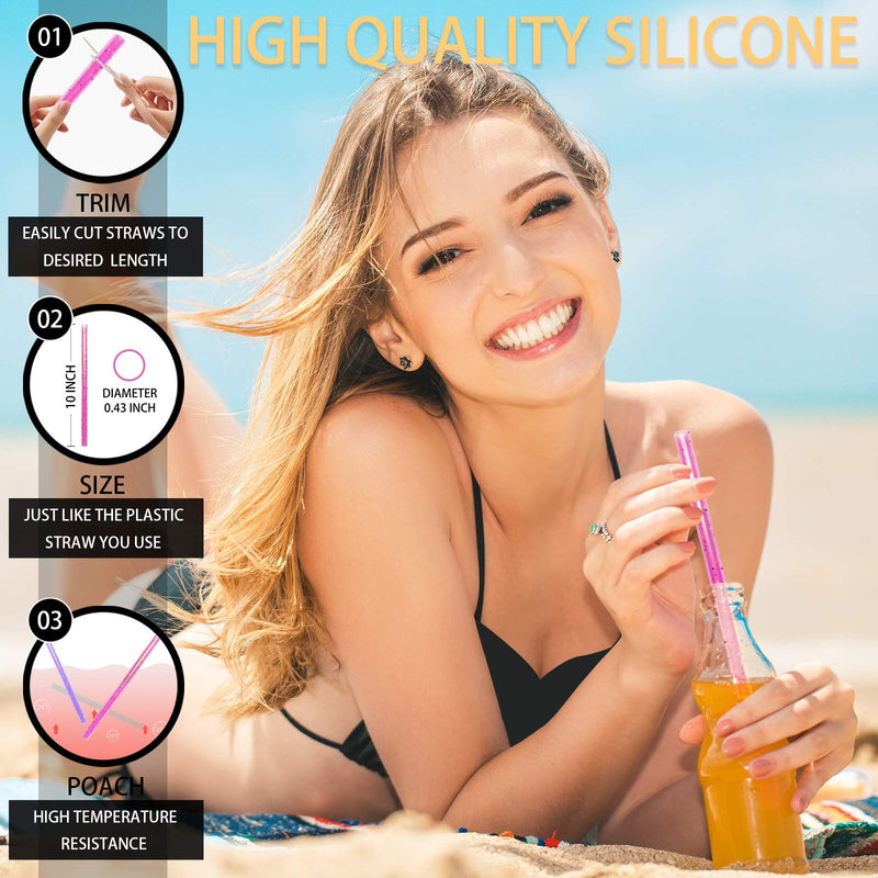 [Australia] - Reusable Silicone Drinking Straws, 12 Pcs Eco Friendly Silicone Straws 2 cleaning Brushes,for 30oz and 20oz Tumblers, Rtic,Yeti, Ozark, (Two-tone Dot, 10 inches) Two-tone Dot 10.0 Inches 