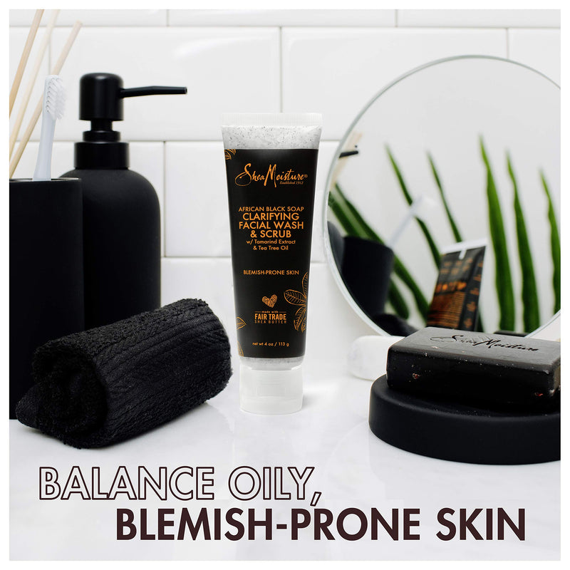 [Australia] - Sheamoisture Facial Wash and Scrub for Blemish Prone Skin African Black Soap to Clarify Skin 4 oz 